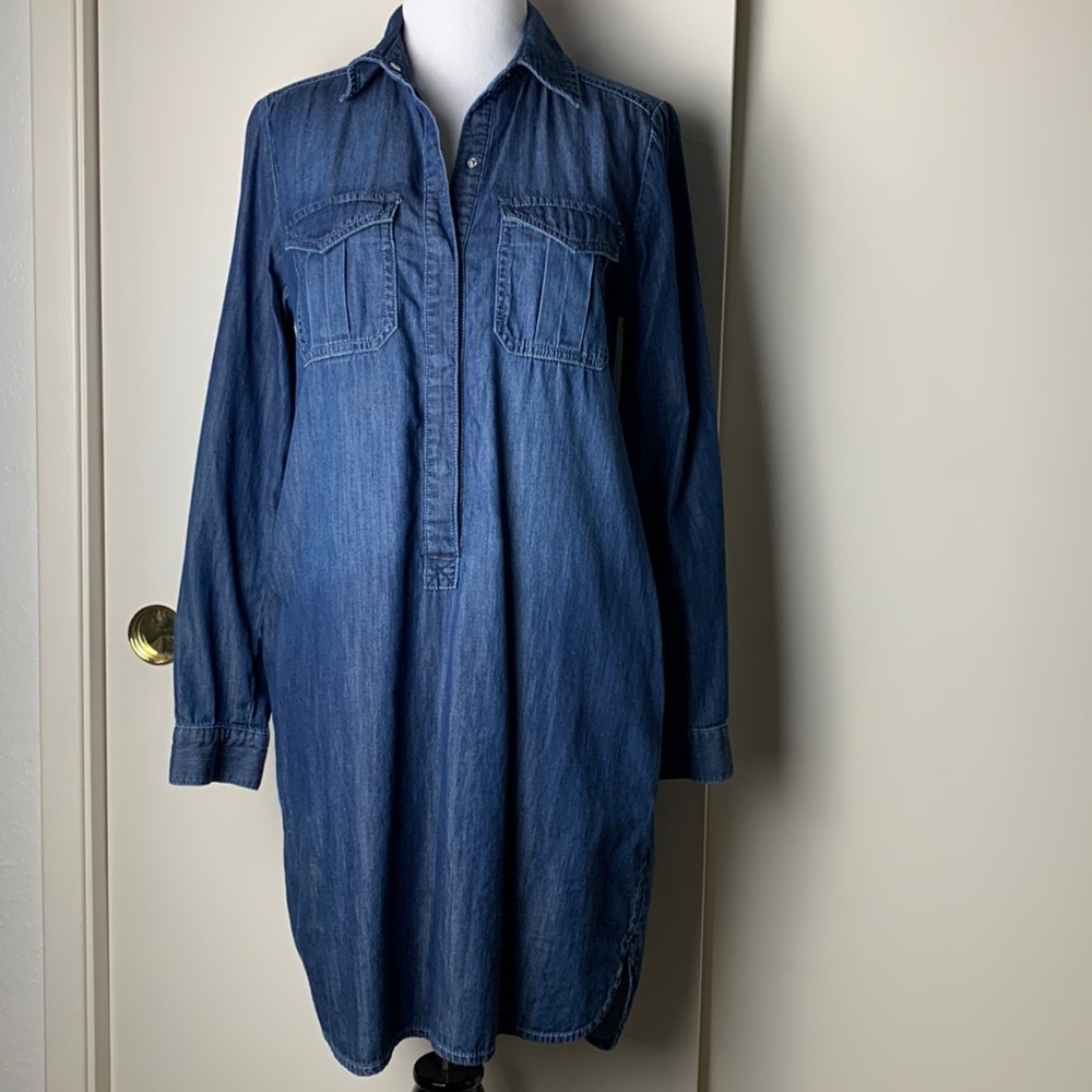 White House Black Market Long Sleeve Denim Shirt Dress 4